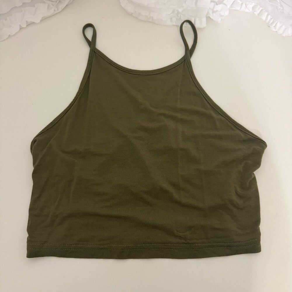 Olive Green Strappy Back Crop Top For Women Size M